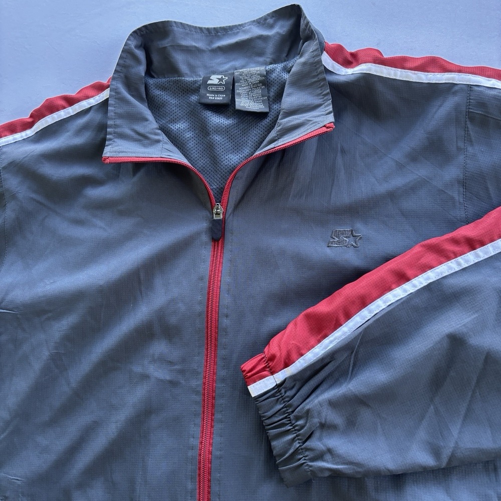 Vintage Starter Windbreaker Jacket Men's L Red Gray Full Zip‎ Track Style